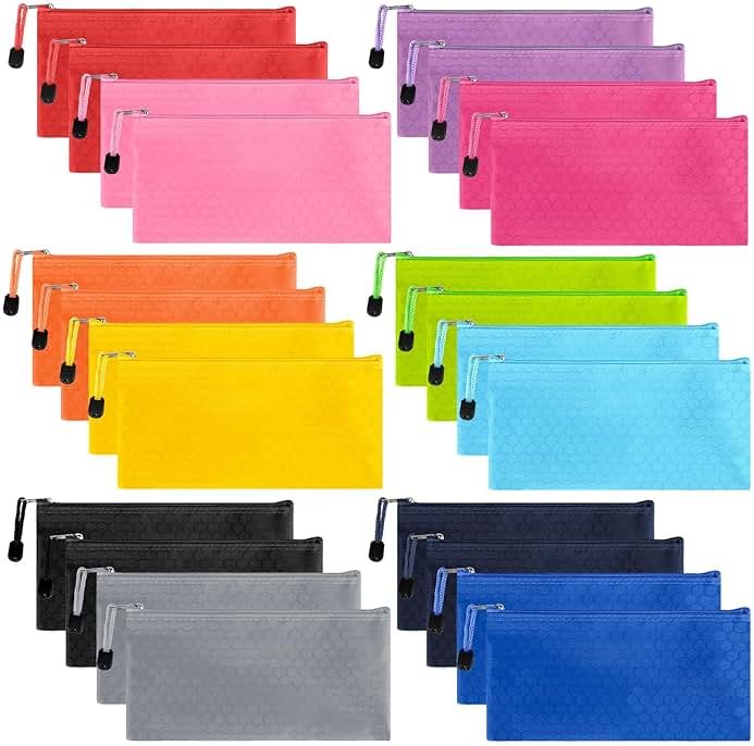 EOOUT 24pcs Pencil Pouch Bulk, Bill Size Zipper Pouches Pencil Case, Waterproof Pencil Bags for Office Supplies, Kids, Travel Accessories Stationery 12 Colors - Product Image