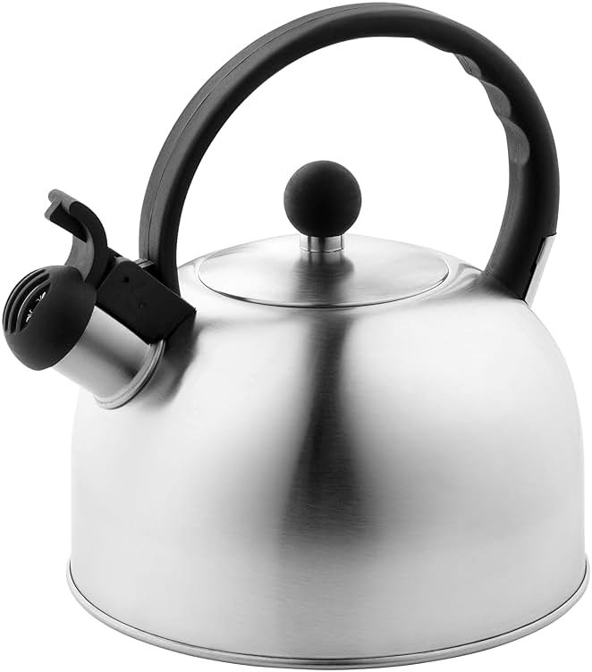 Venoly 2.5 Liter Whistling Tea Kettle - Modern Stainless Steel Whistling Tea Pot for Stovetop Hot Water Boiler with Cool Grip Ergonomic Handle (Silver, 2.5 Liter) - Product Image