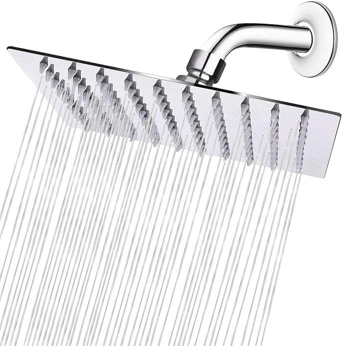 NearMoon Rain Shower Head, High Flow Stainless Steel Square Rainfall Shower, High Pressure Design, Awesome Shower Experience Even At Low Water Flow (8 Inch, Chrome Finish) - Product Image