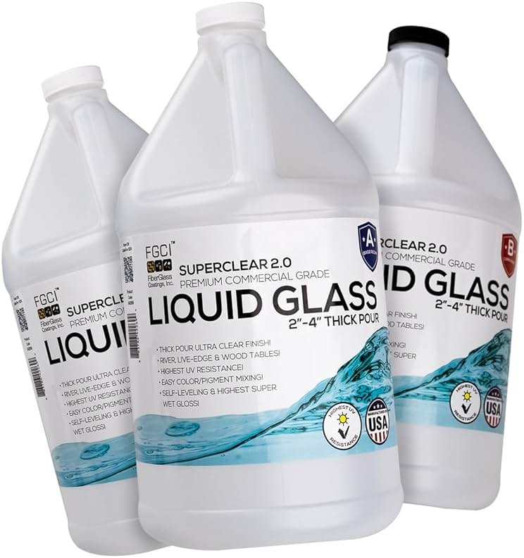 Superclear Liquid Glass Deep Pour Epoxy Resin 3 Gallons Kit, 2-4 Inch Clear Casting Resin for River Tables, Live Edge Wood, Large Molds, Food Safe, Zero VOC, Bubble Free - Product Image