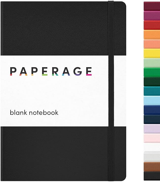 PAPERAGE Blank Journal Notebook, (Black), 160 Pages, Medium 5.6 in x 8 in - 100 GSM Thick Paper – Hardcover Journaling Notebook for Work, School, Note Taking or Sketching - Product Image
