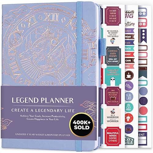 Legend Undated Weekly Planner – Goal Planner Journal & Organizer Notebook – Agenda Book with Monthly Calendar & To-Do List, A5 (Periwinkle, Gold) - Product Image