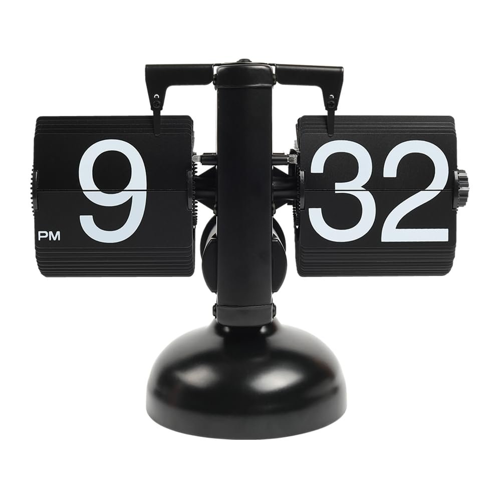 mooas Flip Desk Clock (Black), Retro Vintage Design Auto Flip Desk/Table Clock Large Number Battery Powered Internal Gear Operated Home Décor Ideal for Home Office School Hotel Café - Product Image