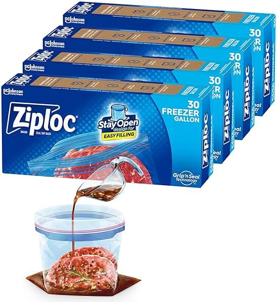 Ziploc Gallon Food Storage Freezer Bags, Stay Open Design with Stand-Up Bottom, Easy to Fill, 120 Bags Total - Product Image