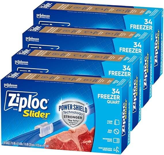 Ziploc Quart Food Storage Freezer Slider Bags, Power Shield Technology for More Durability, 136 Bags Total - Product Image