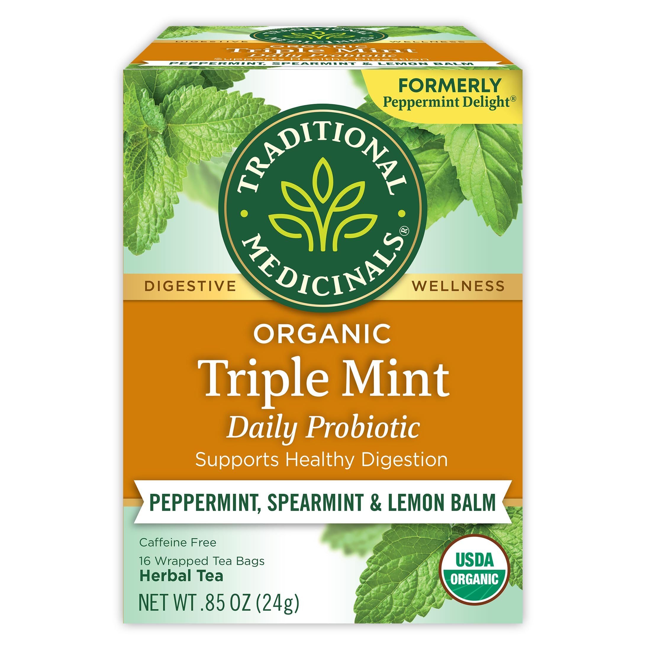 Traditional Medicinals Tea, Organic Triple Mint - Supports Healthy Digestion - Kosher, Non-GMO, Caffeine-Free - 16 Tea Bags - Product Image
