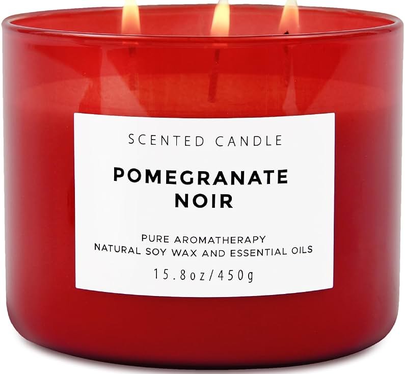 Pomegranate Noir Scented Soy Candle - Large 3-Wick Aromatherapy Candle for Home, 15.8oz - Sweet Fruity Vanilla Stress Relief Candle - Luxury Gift for Women & Men - Product Image