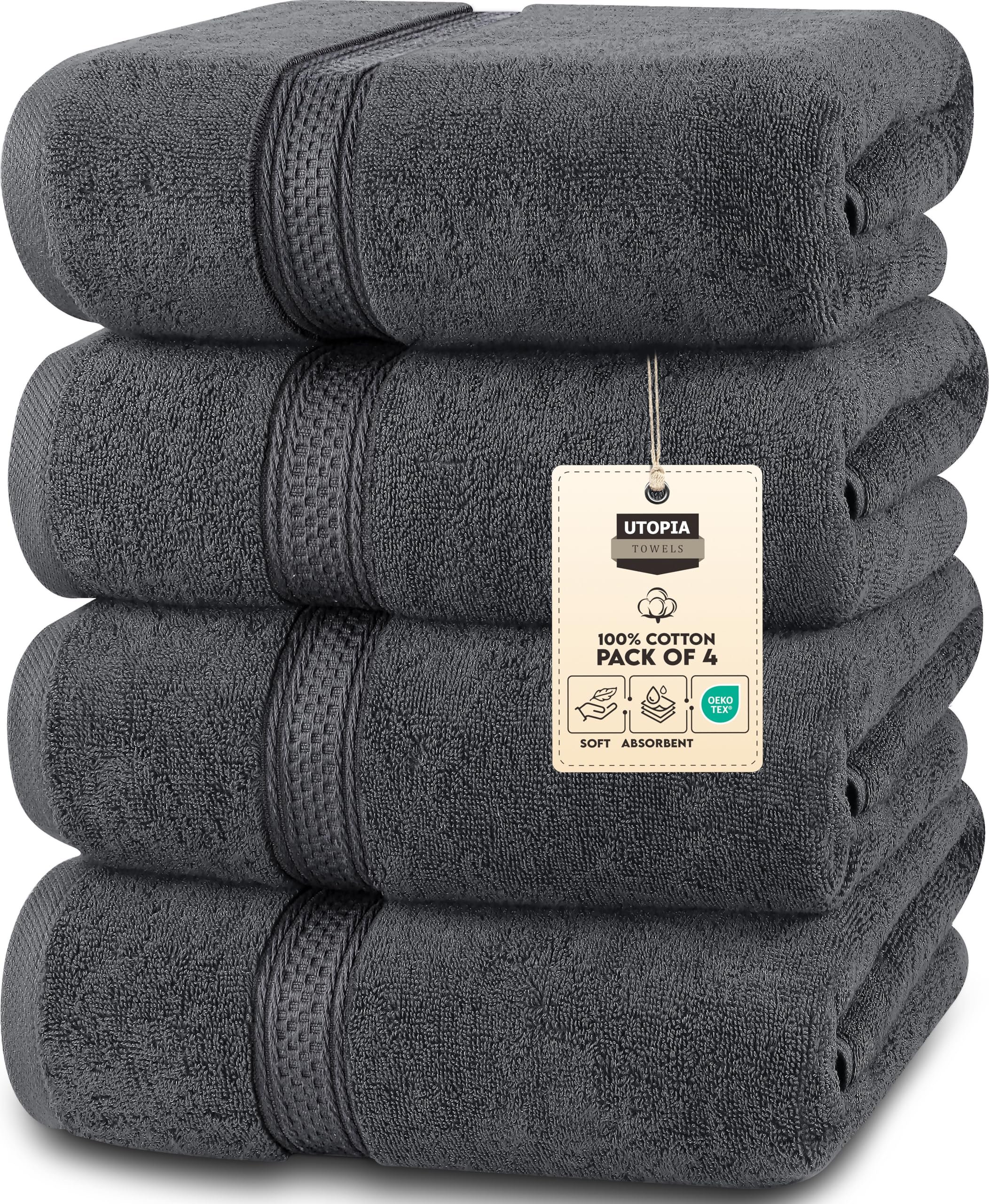 Utopia Towels 4 Pack Premium Bath Towels Set, 27 by 54 Inches, 100% Ring Spun Cotton 600GSM, Lightweight and Highly Absorbent Quick Drying Towels, Perfect for Daily Use, Grey - Product Image