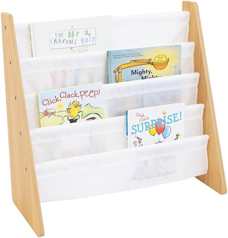 Humble Crew Kids Bookshelf, 4-Tier Front-Facing Book Display Organizer, Montessori Toddler Bookcase for Playroom, Bedroom & Reading Corner, Natural Wood/White - Product Image