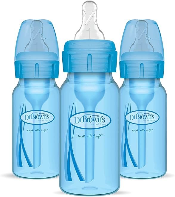 Dr. Brown's Natural Flow Anti-Colic Options+ Narrow Baby Bottles 4 oz/120 mL, with Level 1 Slow Flow Nipple, 3 Pack, 0m+ Blue - Product Image