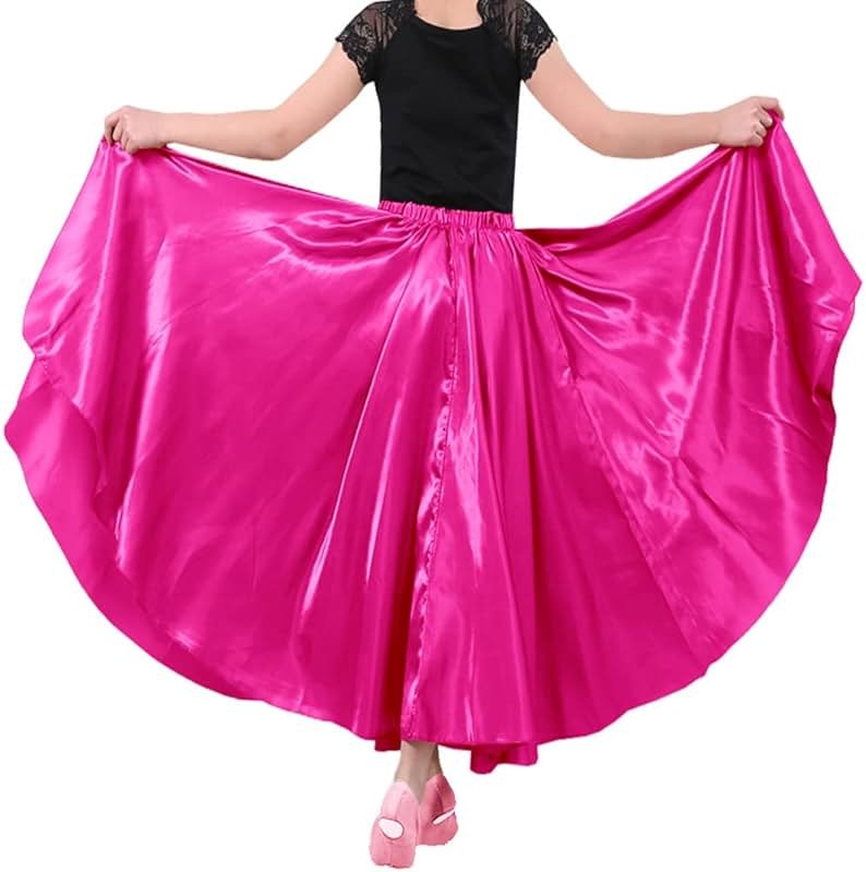 Backgarden Girls Stretched Shiny Satin Flowy Long Skirt for Belly Dance Flamenco - Product Image