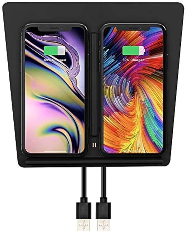 TAPTES Wireless Charger for Tesla Model 3 2017 2018 2019 2020, Dual Phone Charging Pad for Tesla Model 3 Accessories, Car Center Console Interior, Compatible with iPhone & Smartphones, Black - Product Image