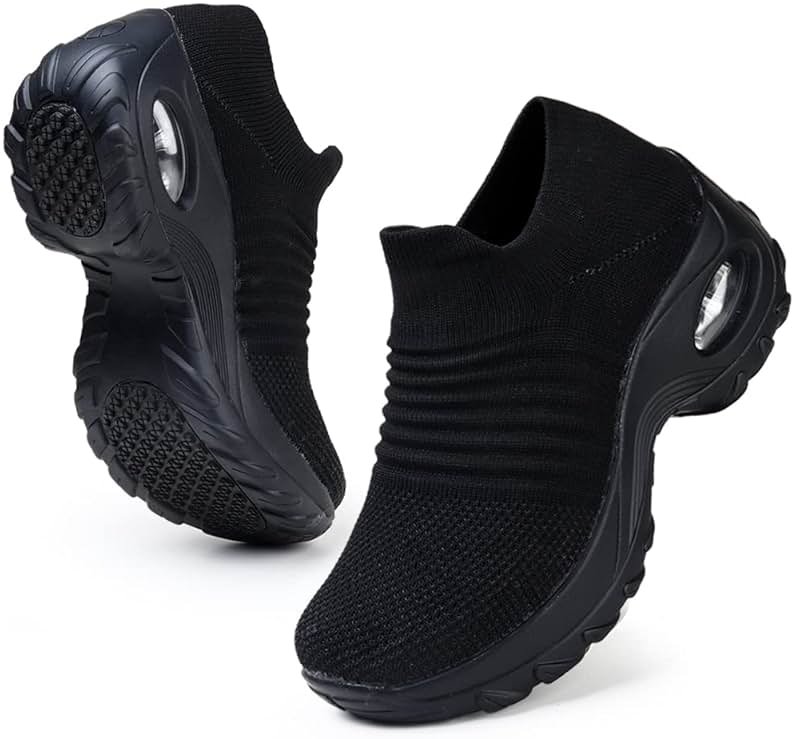 HKR Women's Walking Shoes Arch Support Non Slip Work Shoes Breathable Knit Upper Lightweight for Plantar Fasciitis - Product Image