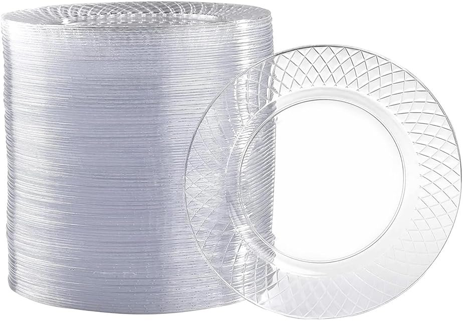 Prestee 100 Pack Clear Plastic Plates for Party - 6.25 Inch Small Round Dessert Plate and Appetizer Platter - Heavy Duty Disposable Plastic Plates for Parties, Weddings, Caterings and Events - Product Image