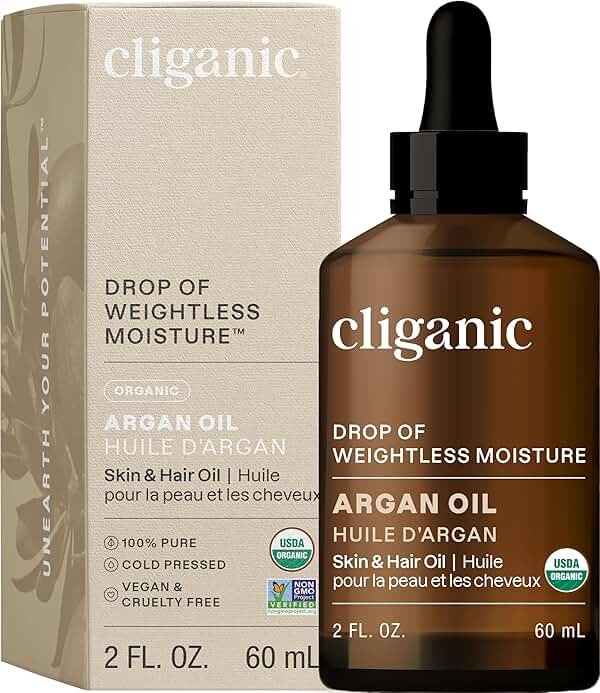 Cliganic Organic Argan Oil, 100% Pure - for Hair, Face & Skin | Cold Pressed Carrier Oil - Product Image