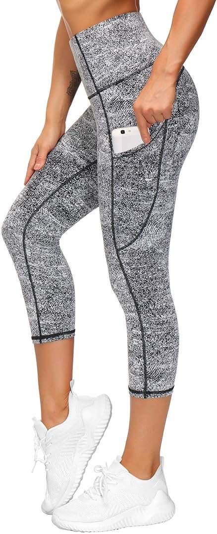 THE GYM PEOPLE Thick High Waist Capris Yoga Pants with Pockets, Tummy Control Workout Running Yoga Leggings for Women - Product Image
