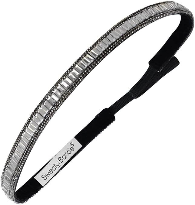 Sweaty Bands Womens Girls Headband - Non-Slip, Velvet-Lined Jeweled Hairband - Bling It Born to Shine Silver 3/8-Inch - Product Image