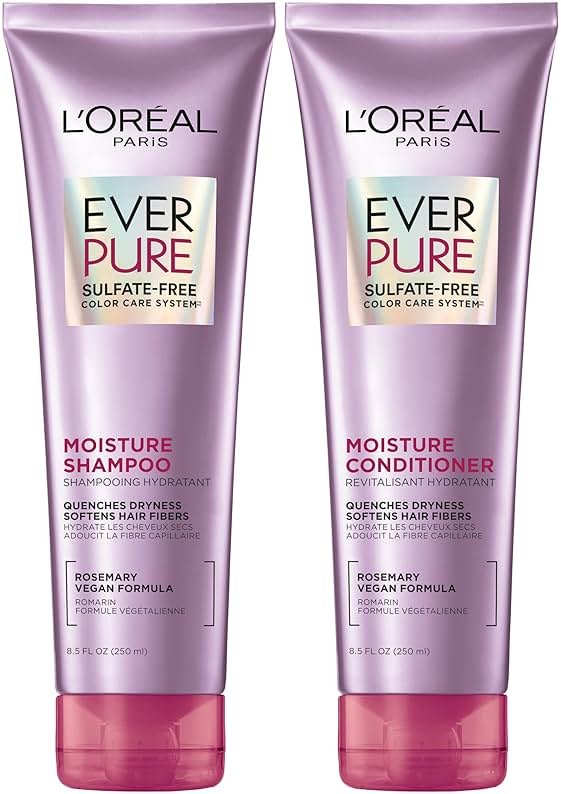 L'Oreal Paris EverPure Moisture Shampoo and Conditioner Set, Sulfate-Free Hair Care for Dry or Color-Treated Hair with Rosemary Botanicals, 17 Fl Oz Set - Product Image
