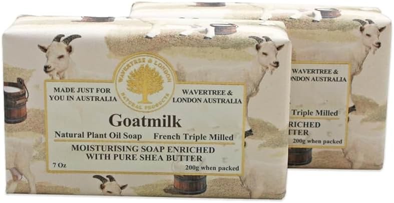 Wavertree & London Natural Goat Milk Soap Bars (2 Bars) – 7oz Individually Wrapped, French Triple Milled Moisturizing Bath Bar Soap Enriched with Shea Butter, Chemical-Free Sensitive Skin Bar Soap - Product Image