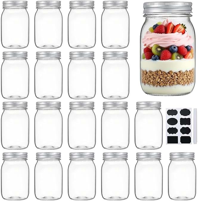 Accguan Mason Jars,Glass Jars With Lids 12 oz,Canning Jars For Pickles And Kitchen Storage,Wide Mouth Spice Jars With Silver Lids For Honey,Caviar,Herb,Jelly,Jams,Set of 20 - Product Image