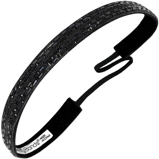 Sweaty Bands Womens Girls Headband - Non-Slip, Velvet-Lined Jeweled Hairband - Bling It Always in Style Black 5/8-Inch - Product Image