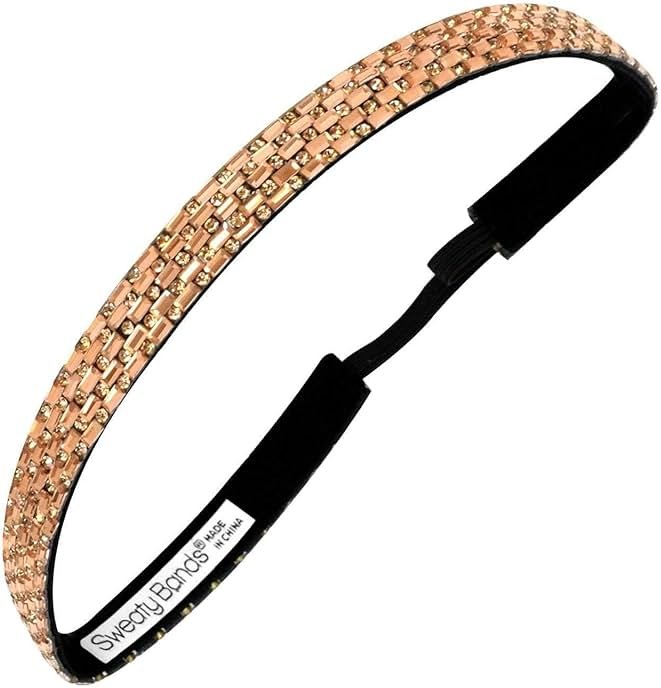 Sweaty Bands Womens Girls Headband - Non-Slip, Velvet-Lined Jeweled Hairband - Bling It Bronzed Goddess 5/8-Inch - Product Image