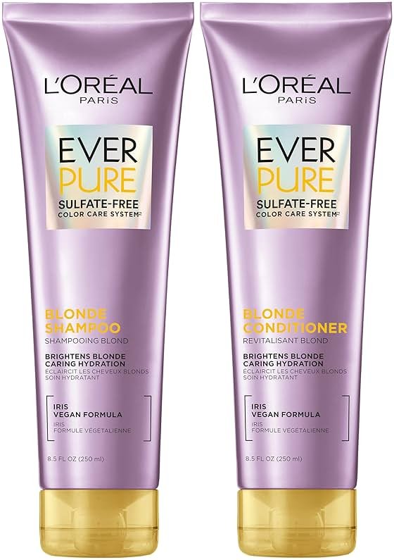 L'Oreal Paris Blonde Sulfate Free Shampoo and Conditioner for Color-Treated Hair, Neutralizes Brass + Balances, EverPure, 8.5 Fl Oz, Set of 2 - Product Image