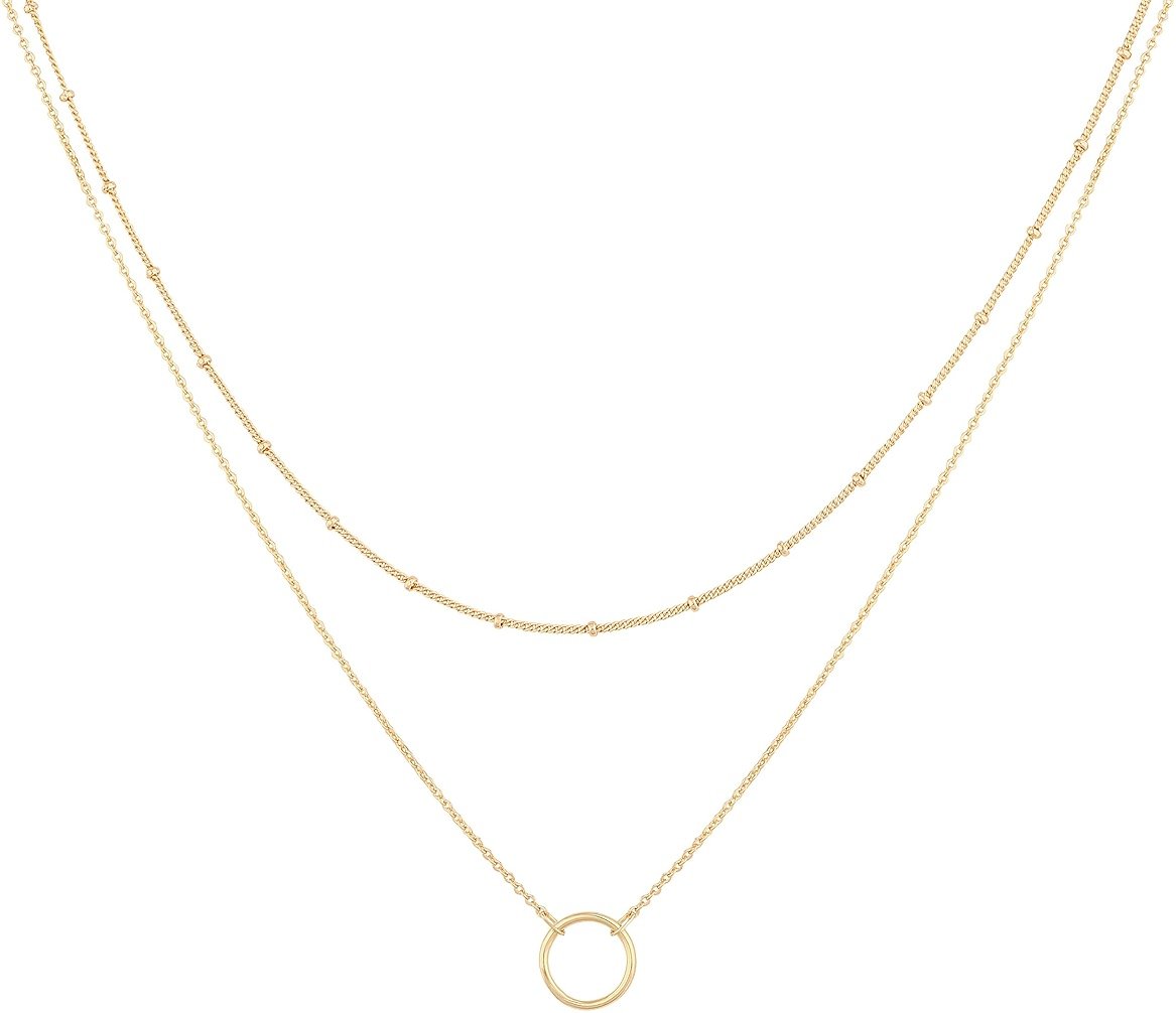 MEVECCO Layered Heart Necklace Pendant Handmade 18k Gold Plated Dainty Gold Choker Arrow Bar Layering Long Necklace for Women - Product Image