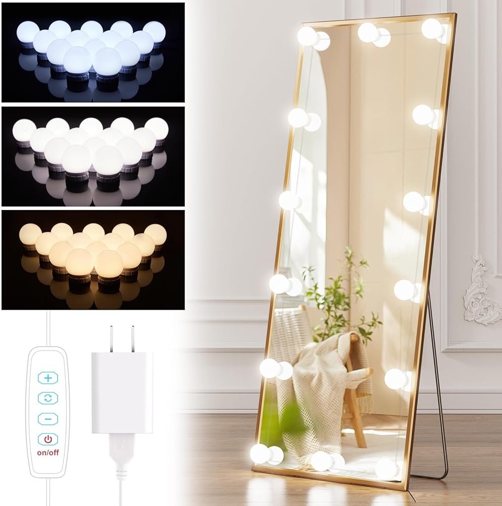 Brightown 14 Bulb Dimmable Hollywood Makeup Mirror Lights, 22Ft Adjustable Vanity Lighting Fixtures for Full Length Mirror (Mirror Not Included) - Product Image