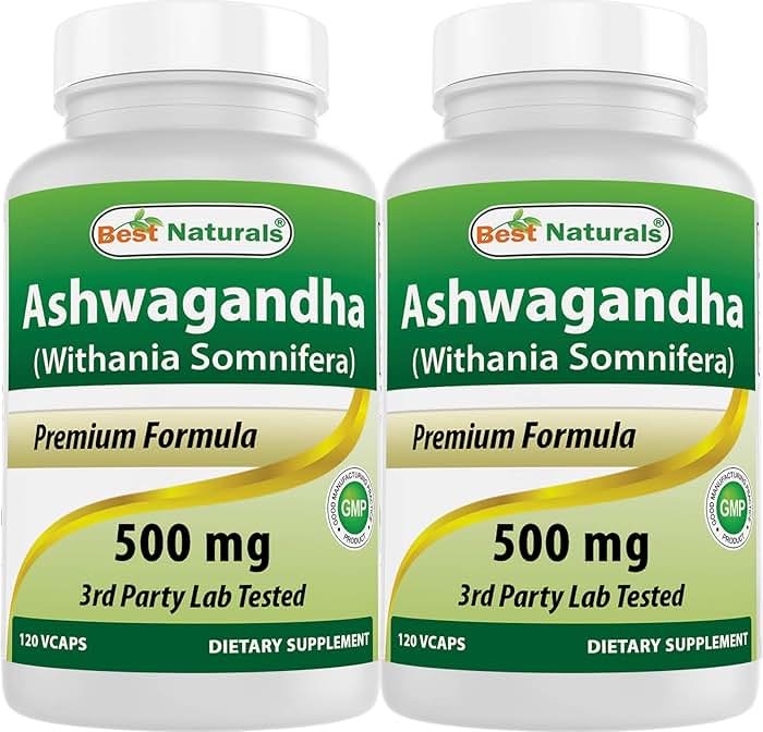 Best Naturals 2 Pack Ashwagandha Capsules for Relaxing Stress and Mood, 500 mg, 120 Count (Total 240 Capsules) - Product Image