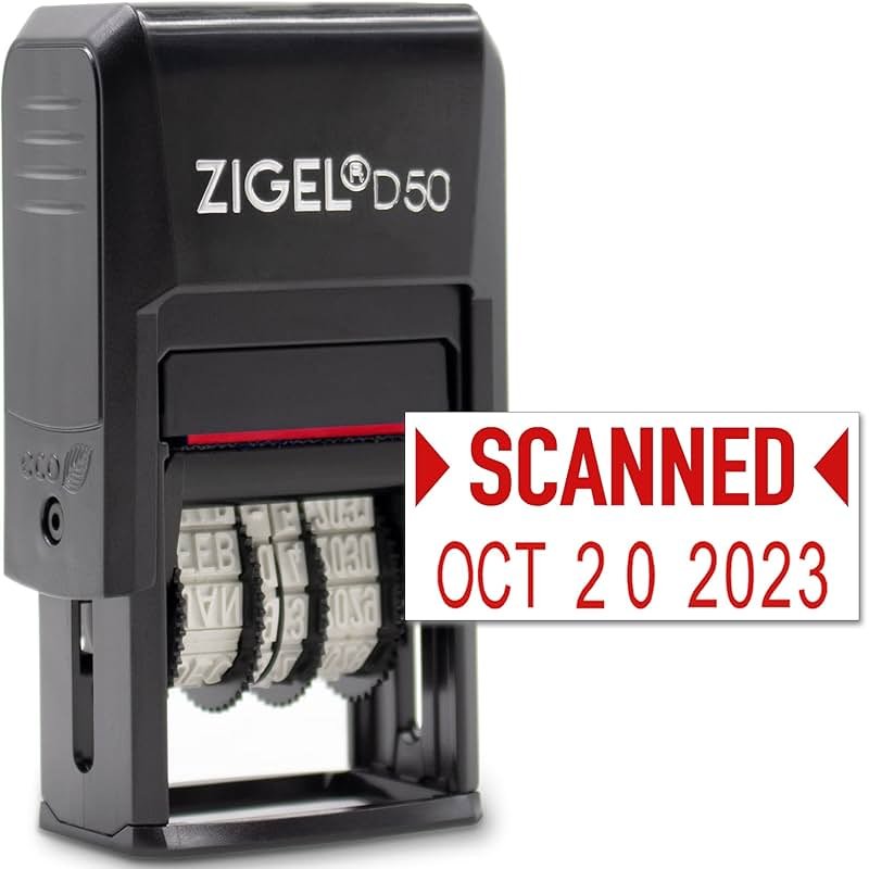 ZIGEL D50 Date Stamp with Scanned - Self Inking Date Stamp - Red - Product Image