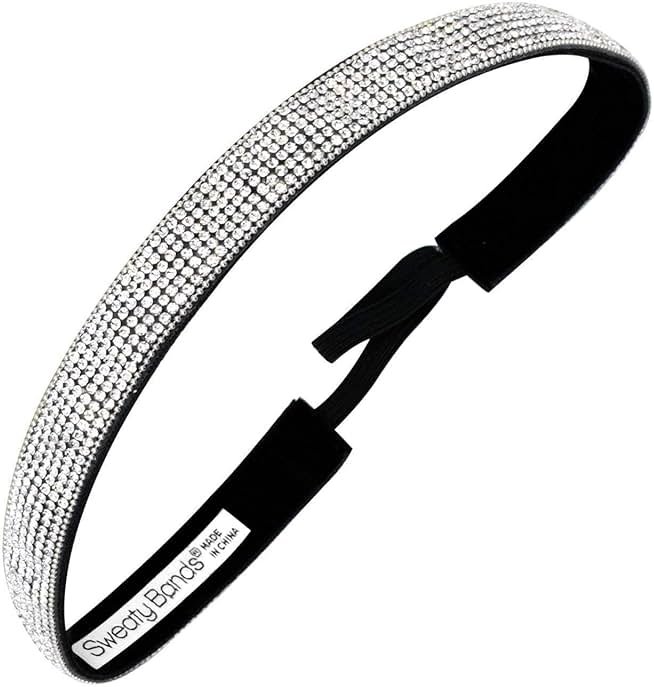 Sweaty Bands Womens Girls Headband - Non-Slip, Velvet-Lined Sparkle Hairband - Bling It Girl's Best Friend Silver 5/8-Inch - Product Image