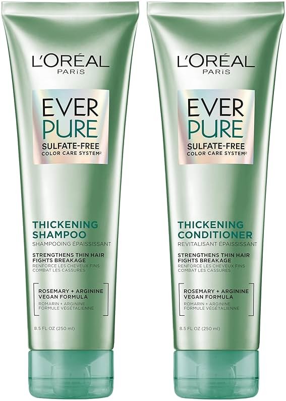 L'Oreal Paris Thickening Sulfate Free Shampoo and Conditioner, Thickens + Strengthens Thin, Fragile Hair, EverPure, 1 Hair Care Kit - Product Image