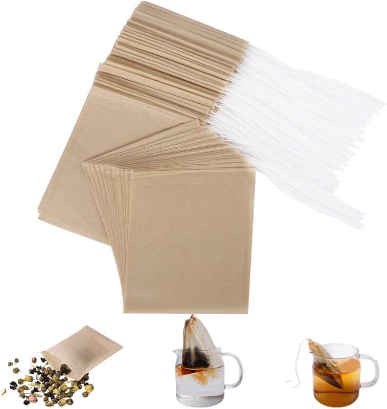 Aksuaple Eco-Fil Disposable Tea Filter Bags for Loose Tea, Wood Pulp Material, Biodegradable and Compostable, Unbleached Empty Tea Infuser Sachets with Drawstring, 100 Pack (3.2inch x 4.0inch) - Product Image