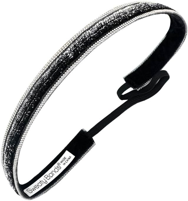 Sweaty Bands Womens Girls Headband - Non-Slip, Velvet-Lined Fashion Hairband - Bling It Ombre' Black 5/8-Inch - Product Image