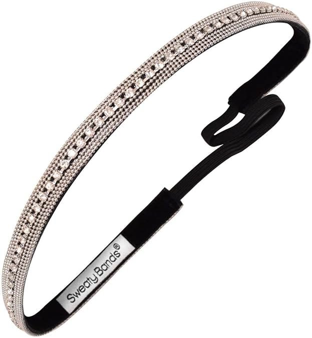 Sweaty Bands Womens Girls Headband - Non-Slip, Velvet-Lined Jeweled Hairband - Bling It Ice Ice Lady Silver 3/8-Inch - Product Image