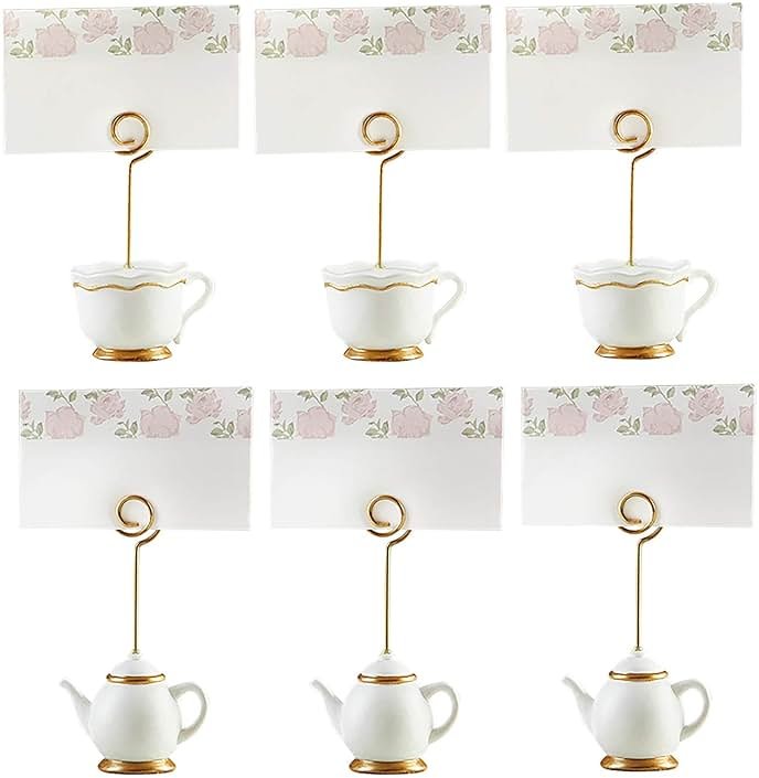 Kate Aspen Tea Time Whimsy Teapot and Teacup Place Card Holders, (6 Set of 6, 36 Pieces), Place Cards Included - Product Image