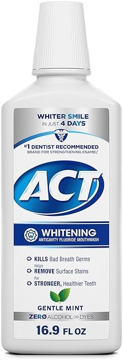 ACT Whitening + Anticavity Fluoride Mouthwash 16.9 fl. oz. With Zero Alcohol, Dye Free, Gentle Mint - Product Image