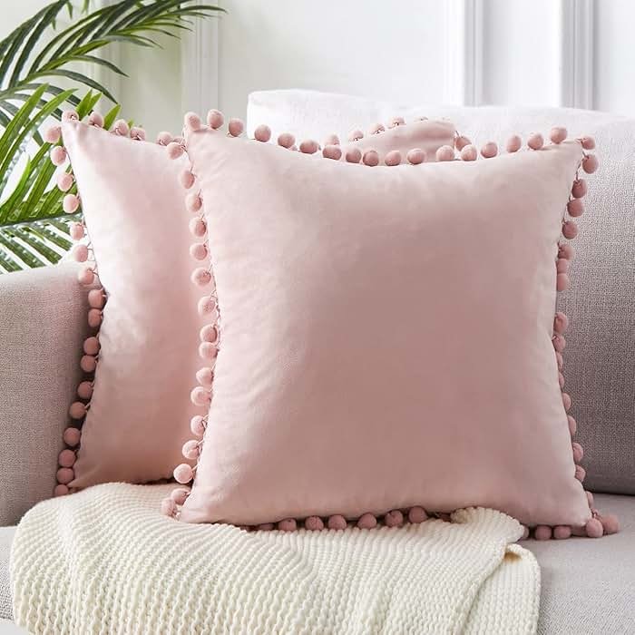 Top Finel Blush Pink 26x26 Euro Pillow Shams Set of 2 Decorative Throw Pillow Covers for Bed, Soft Velvet Couch Pillow Covers with for Bedroom, Spring Cute Aesthetic Home Decor - Product Image