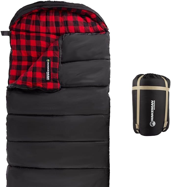 Sleeping Bag - Lightweight Envelope-Style 32F Rated Outdoor Sleeping Bag with Hood and Carry Case for Backpacking, Camping and Hiking by Wakeman (Navy) - Product Image