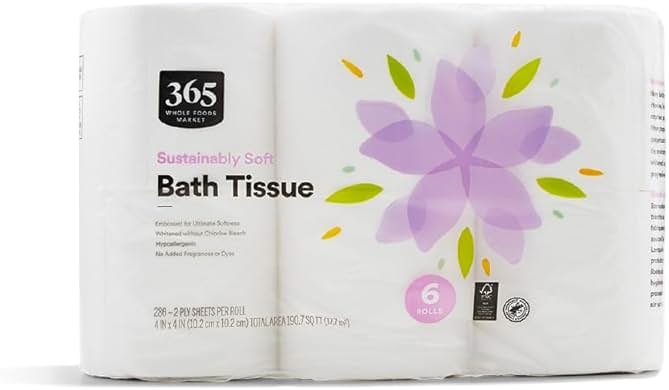 365 by Whole Foods Market, Sustainably Soft Bath Tissue, Hypoallergenic, 286 Sheets per Roll, 6 Count - Product Image