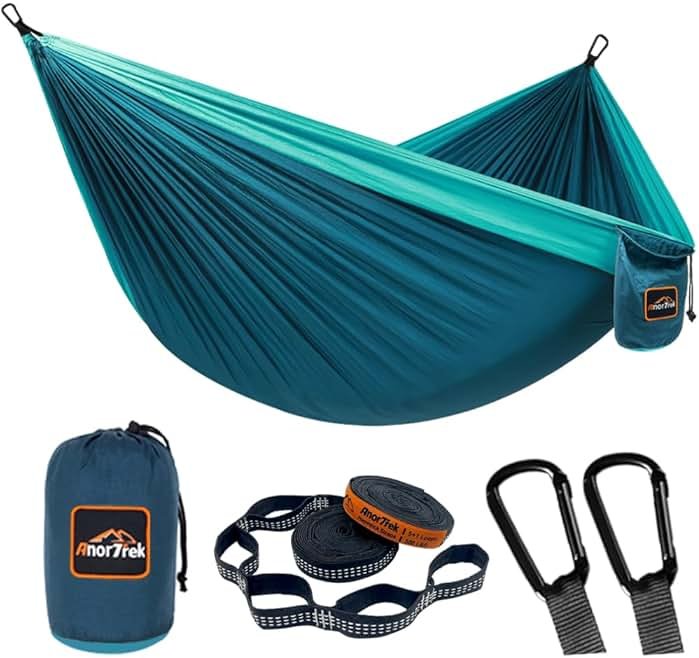 AnorTrek Camping Hammock, Super Lightweight Portable Parachute Hammock with Two Tree Straps Single or Double Nylon Travel Tree Hammocks for Camping Backpacking Hiking - Product Image