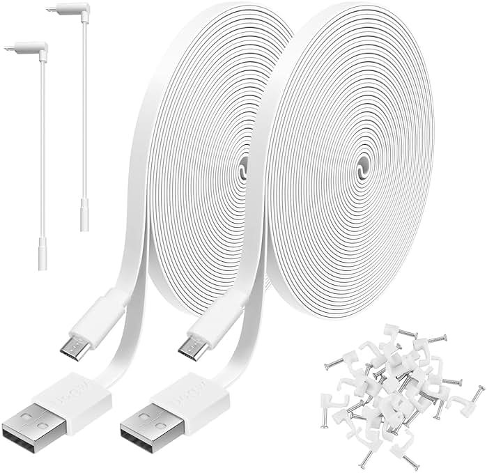 2 Pack 20FT Power Extension Cable Compatible with Wyze Cam v4/v3/OG,Wyze Cam Pan v3/v4,Blink,eufy,NestCam Indoor,Amazon Cloud Camera,USB A to USB C (White) - Product Image