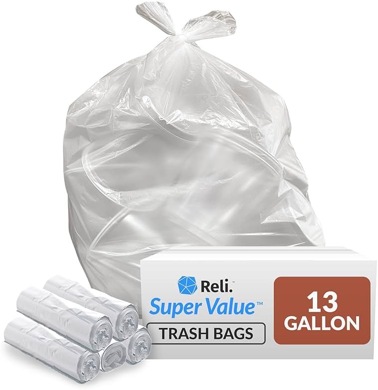 Reli. 13 Gallon Trash Bags | 250 Bags | Clear | Tall Kitchen | Strong | Garbage - Product Image