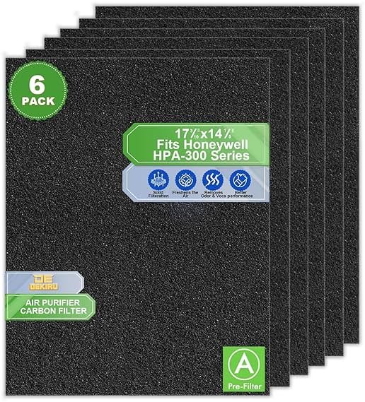 Dekiru 6 Pack Cut to Fit Activated Carbon Filter, Compatible with Honeywell HPA300 Air Purifiers, Charcoal Filters for Window, Vent, AC, Range Hood, Odor Removal - Product Image