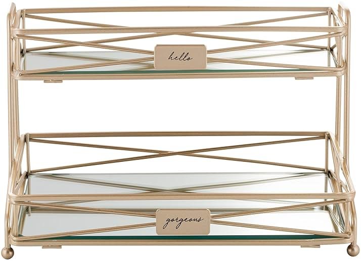 Home Details Satin Gold 2 Tier Vanity Tower (27174-SGOLD) - Product Image
