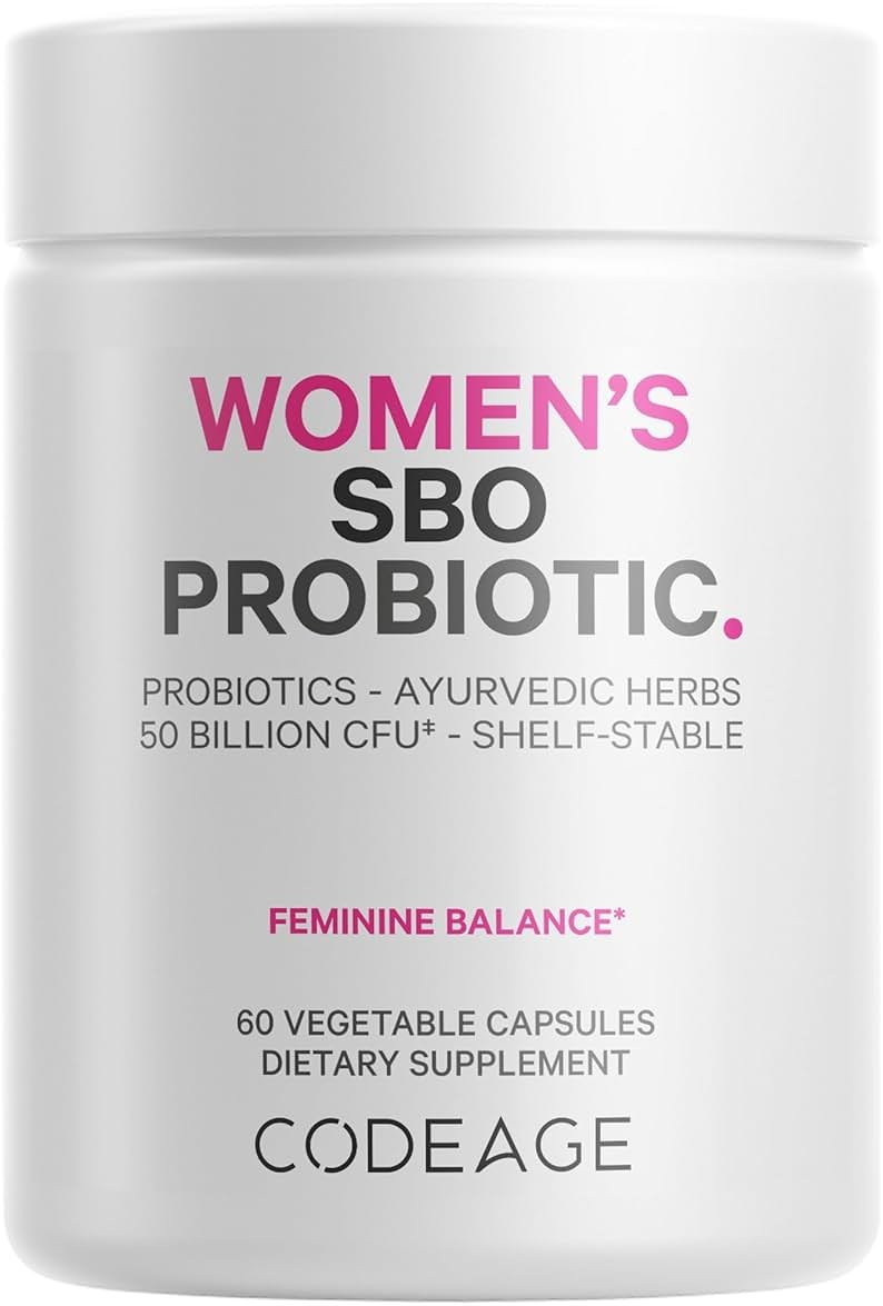 Codeage Women’s Probiotics Supplement - 50 Billion CFUs - SBO Probiotics & Prebiotics - Cranberries - Feminine Health - Fermented Botanical Blend, Whole Food Supplement - Vegan, Non-GMO - 60 Capsules - Product Image