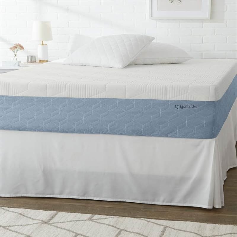 Amazon Basics Cooling Gel Memory Foam Mattress, Medium-Firm, Body Contouring, CertiPUR-US Certified Foam, King Size, 80 x 76 x 12 inches, White/Gray - Product Image