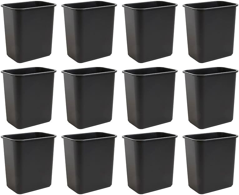 United Solutions 7 Gallon / 28 Quart Efficient Trash Wastebasket, Fits Under Desk, Small, Narrow Spaces in Commercial, Kitchen, Home Office, Dorm, Easy to Clean, Black (Pack of 12) - Product Image
