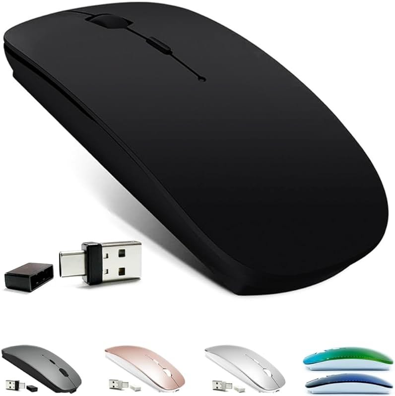 KLO Rechargeable Bluetooth 5.2/3.0/Type-C/USB-2.4G Mouse for MacBook/MacBook air/Pro/iPad, Wireless Mouse for Laptop/Notebook/pc/iPad/Chromebook (Black) - Product Image